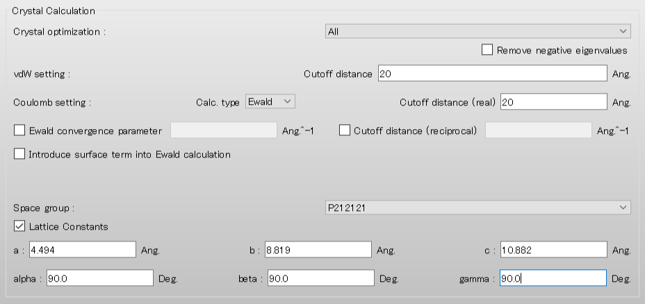 Crystal Opt Settings